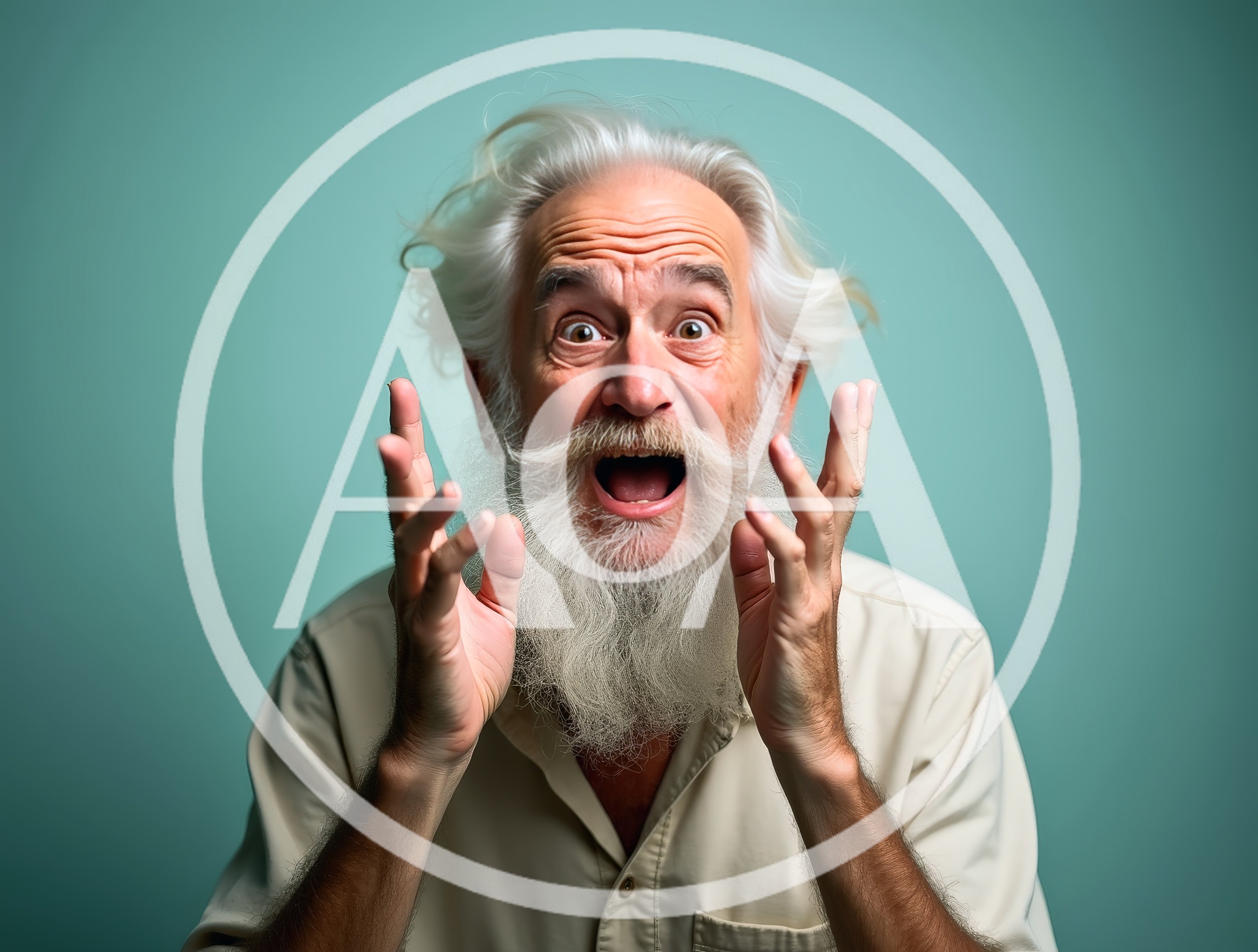 Surprised Elderly Man With White Beard And Hair