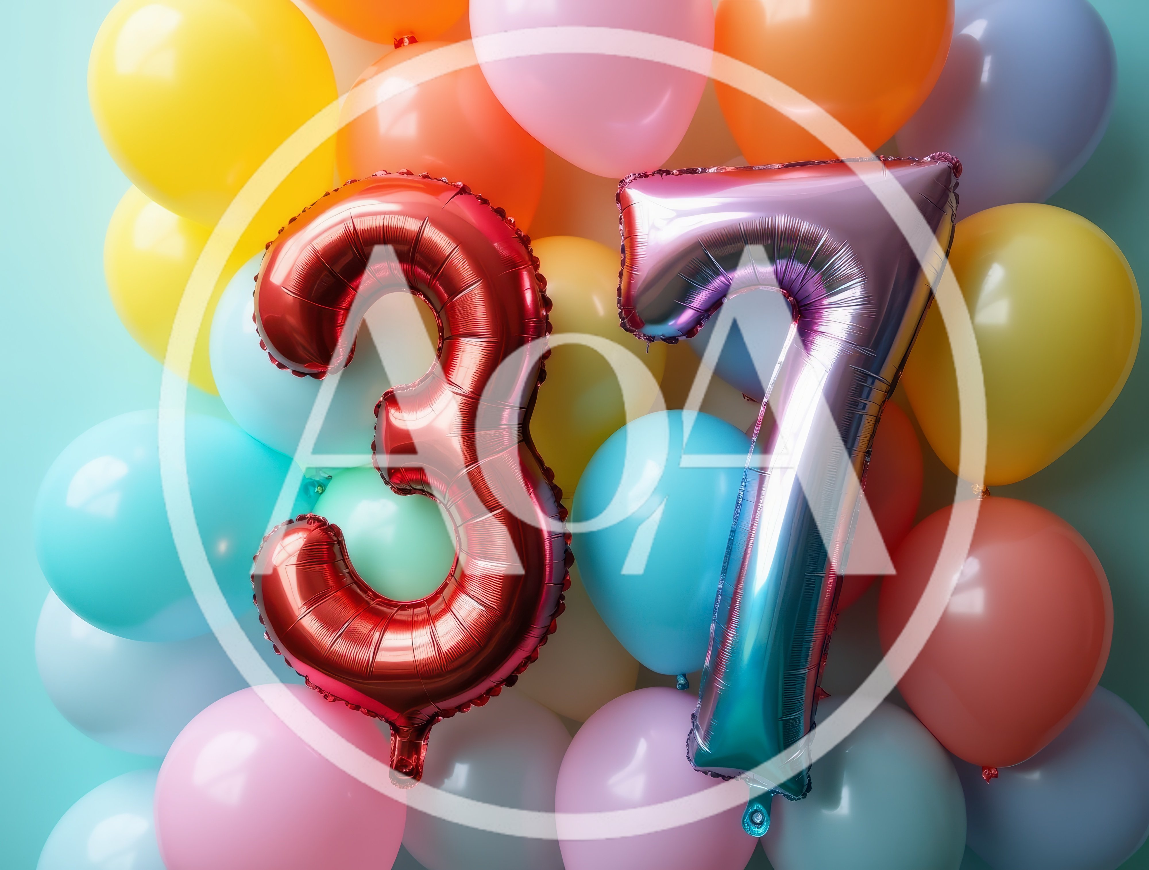 Red and Iridescent Number 37 Balloons