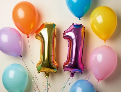 Gold and Purple Number Eleven Balloons