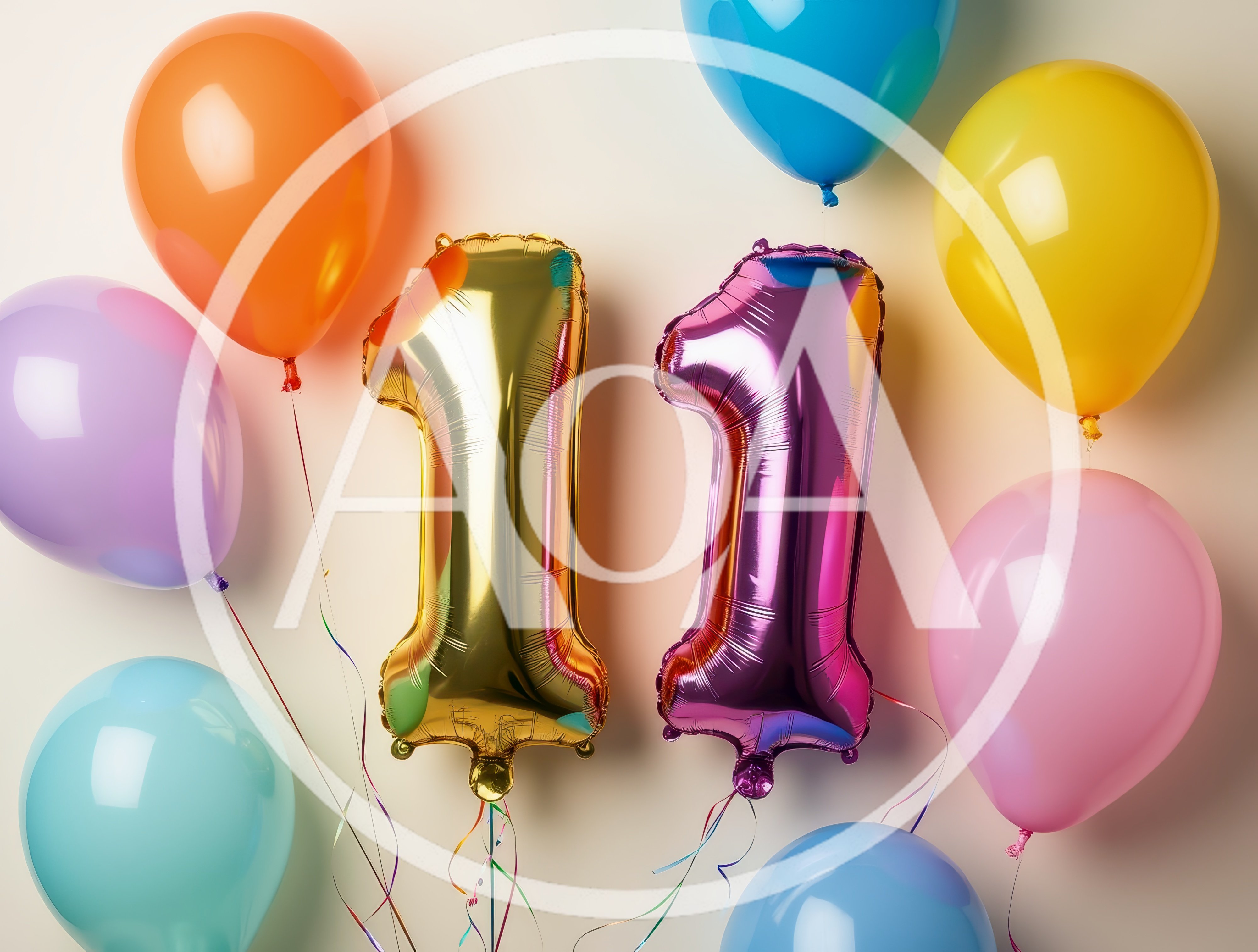 Gold and Purple Number Eleven Balloons