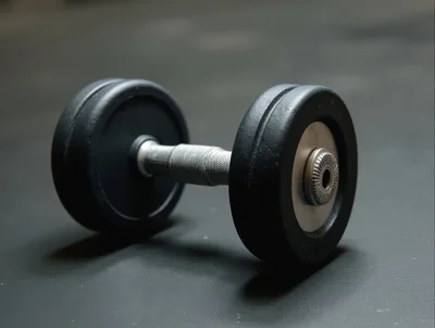 Single Black Rubber Dumbbell Resting On Gym Floor