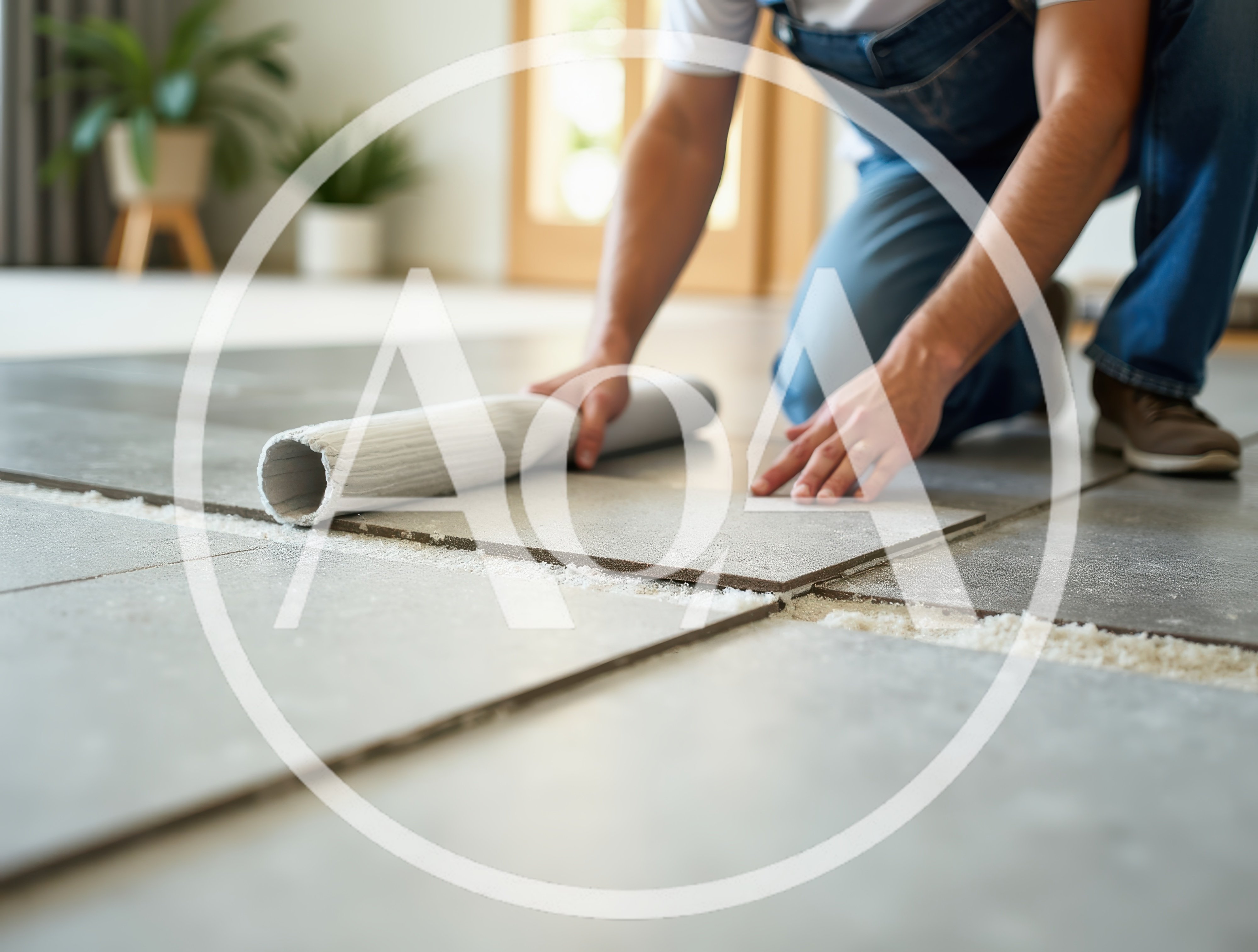 Professional Contractor Installing Large Format Floor Tiles