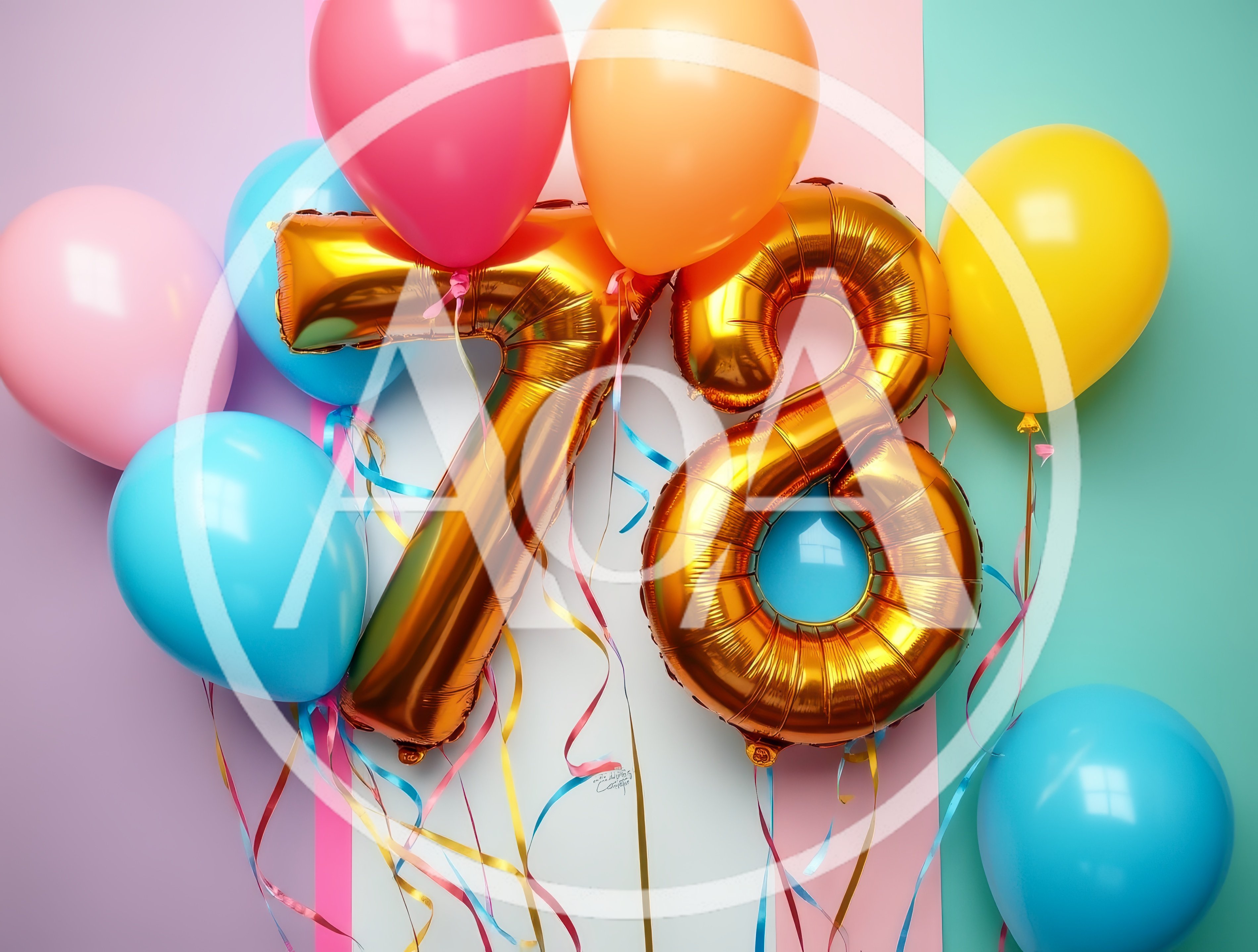 Gold Number 78 Balloons With Colorful Party Decorations