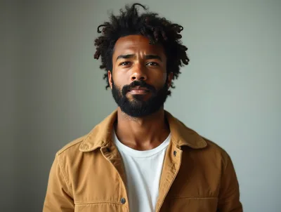 Portrait Of A Young Black Man With Curly Hair