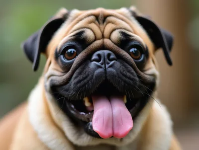Close Up Portrait Of A Happy Pug Dog