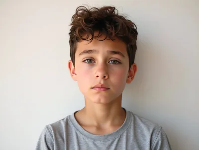 Portrait Of A Young Boy With Curly Hair
