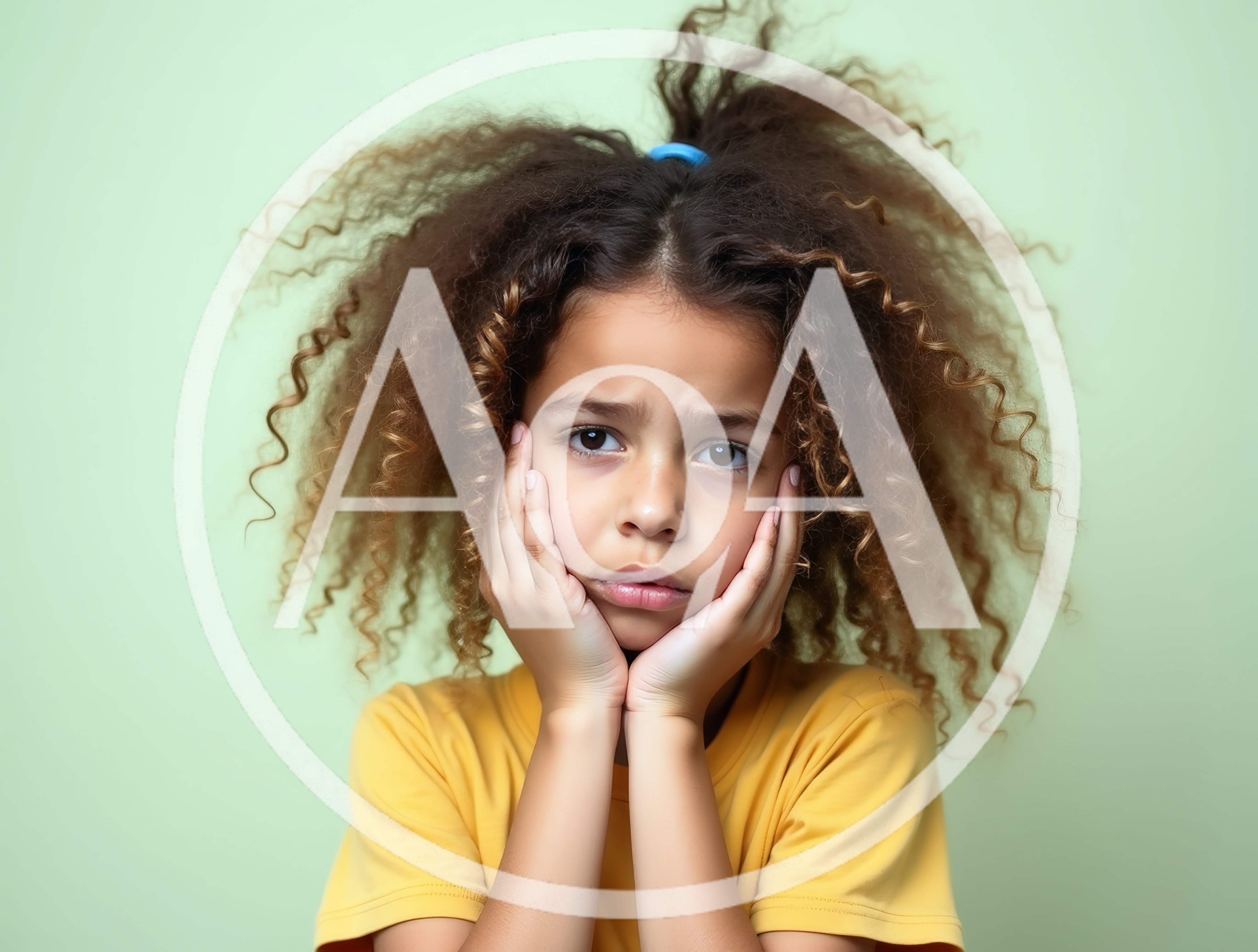 Sad Young Girl With Curly Hair Holding Her Face