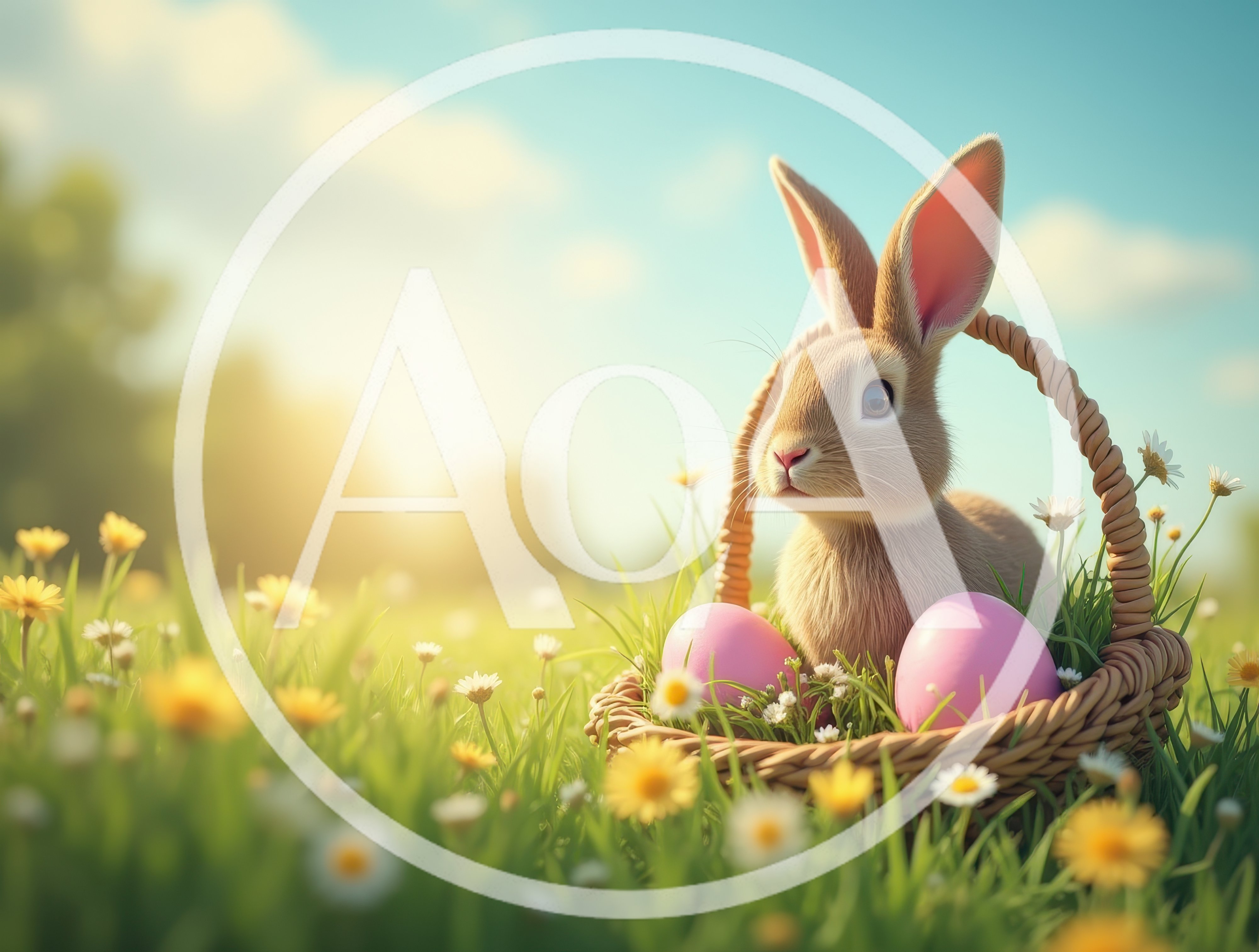 Cute Easter Bunny Sitting In A Woven Basket