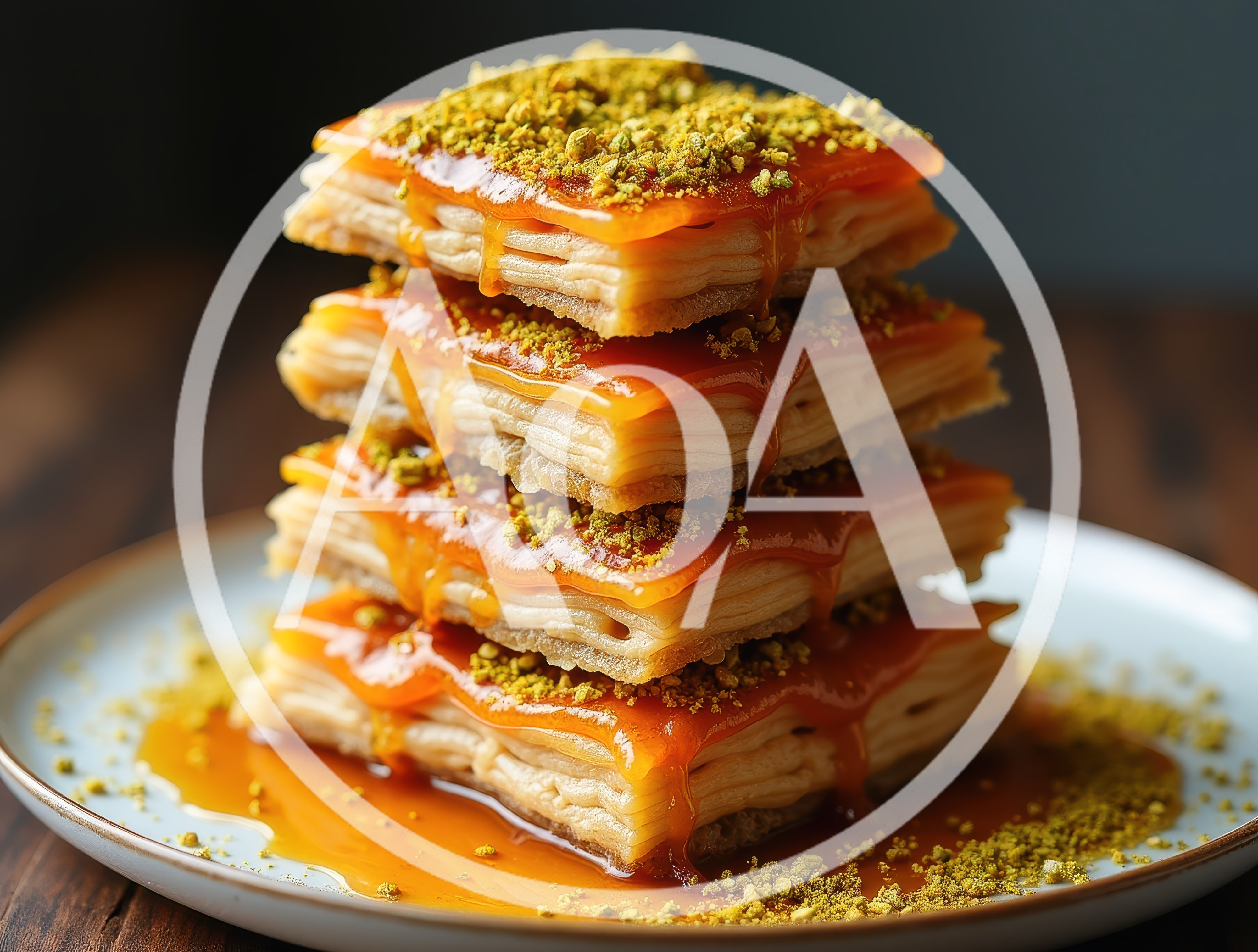 Stack of Caramel Drizzled Pastry with Pistachios