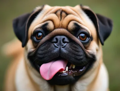 Close Up Portrait Of A Happy Pug Dog