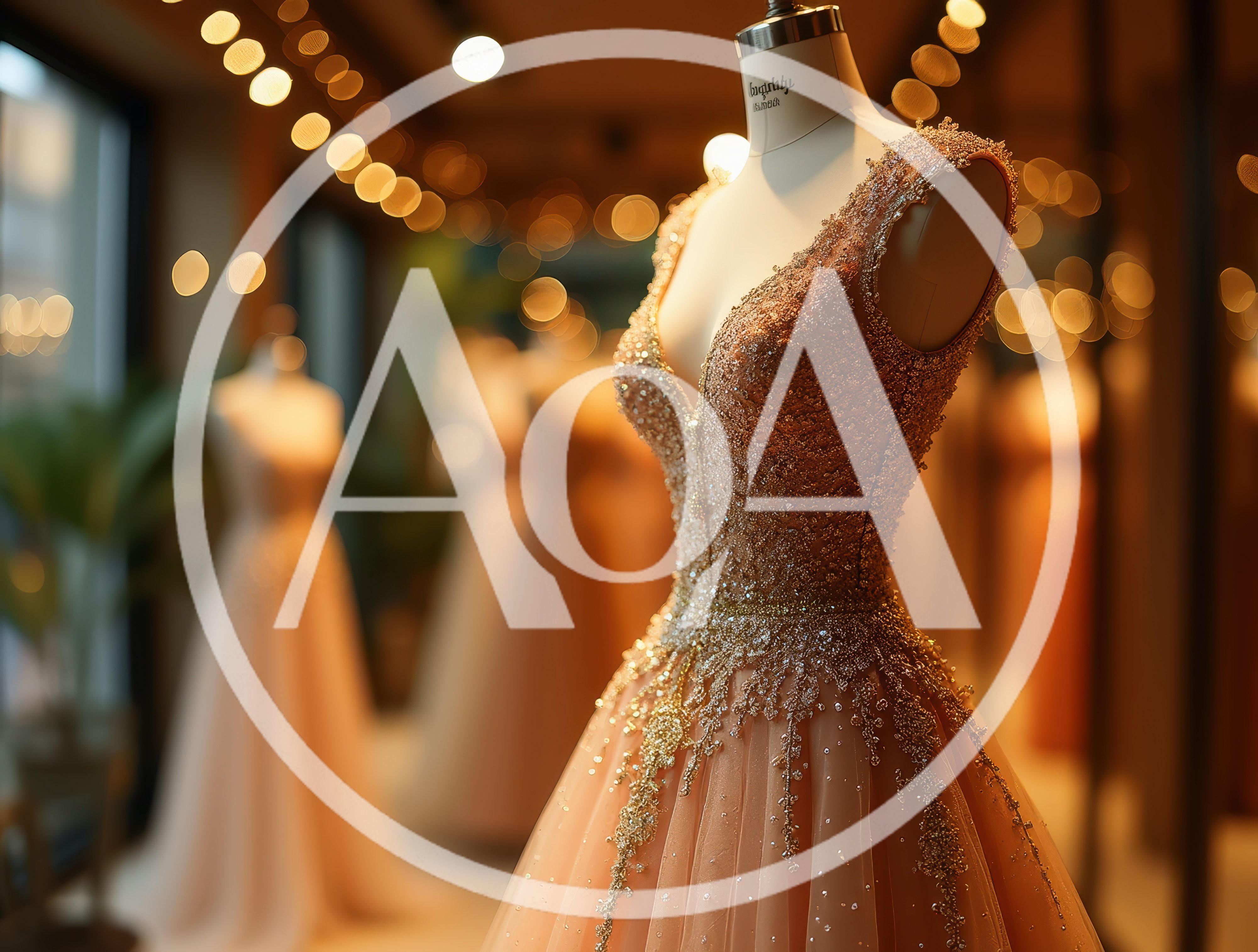 Elegant Beaded Evening Gown on Mannequin