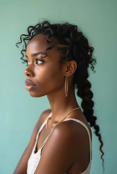 Portrait Of A Young Black Woman With Braided Hair