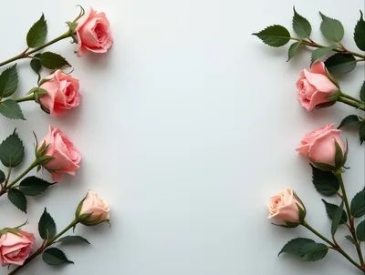 Pink Roses Arranged on a White Background