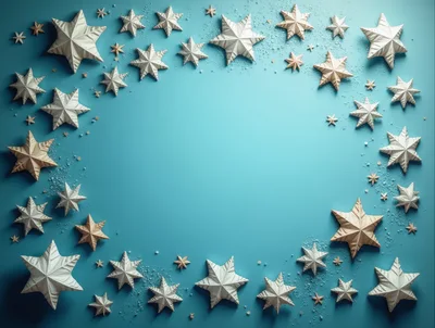Festive Star Border Frame on Blue Background