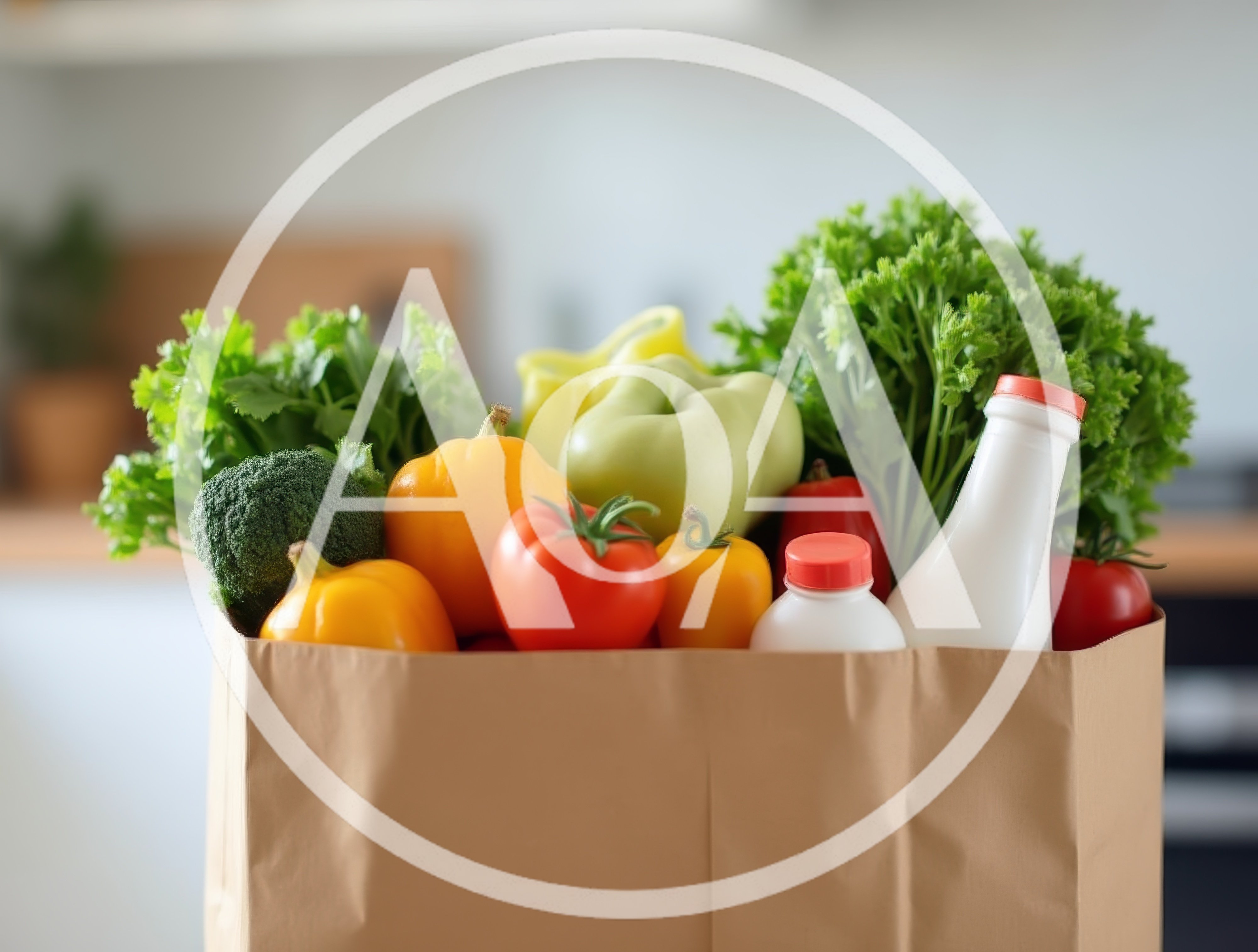 Paper Grocery Bag Filled With Fresh Vegetables And Milk