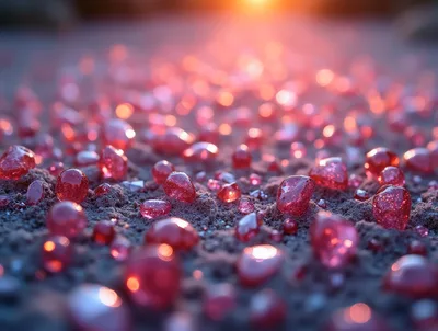 Macro View Of Red Pomegranate Seeds On Dark Soil