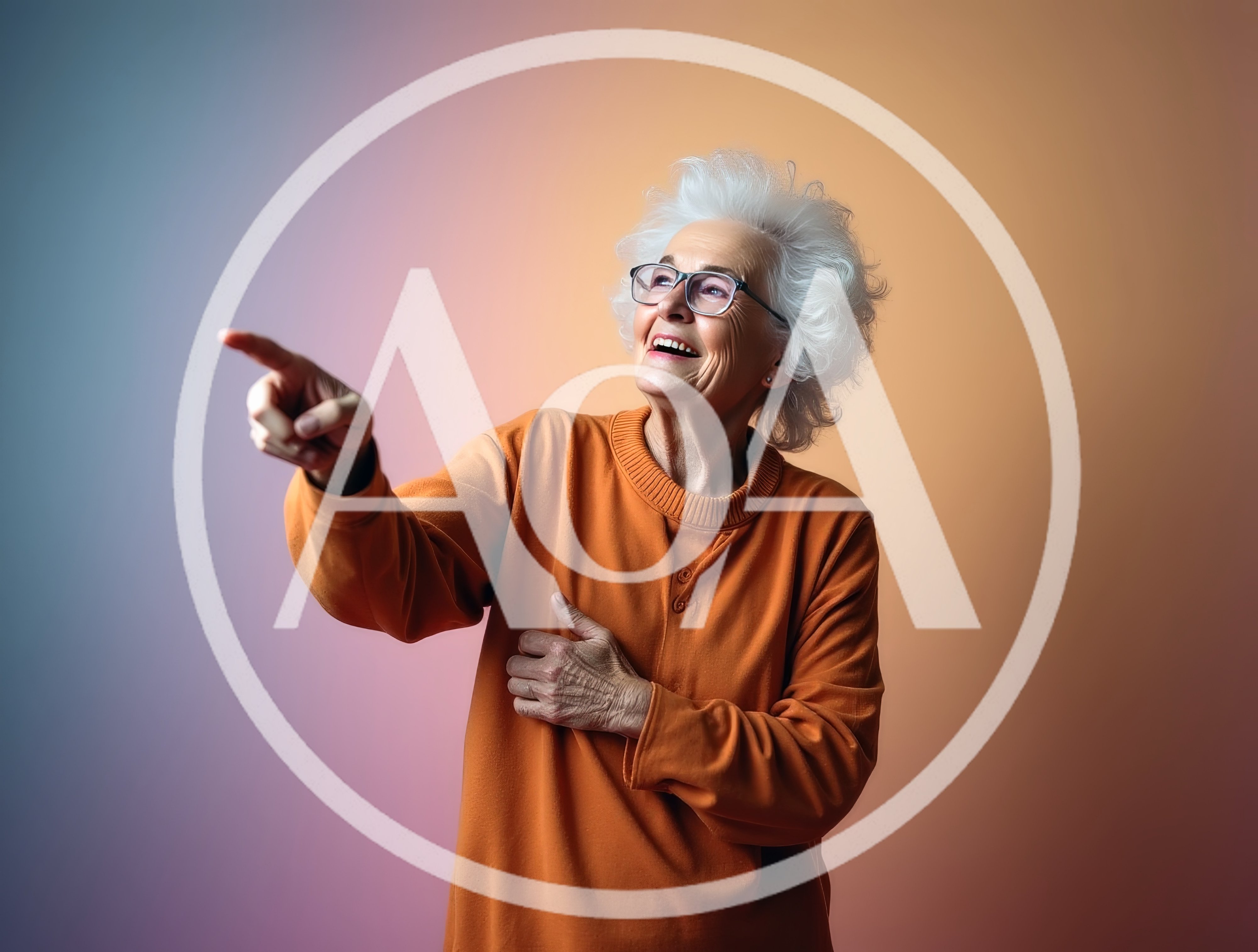 Cheerful Elderly Woman Pointing Towards Something
