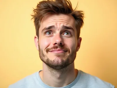 Young Man With Messy Hair Looking Upward