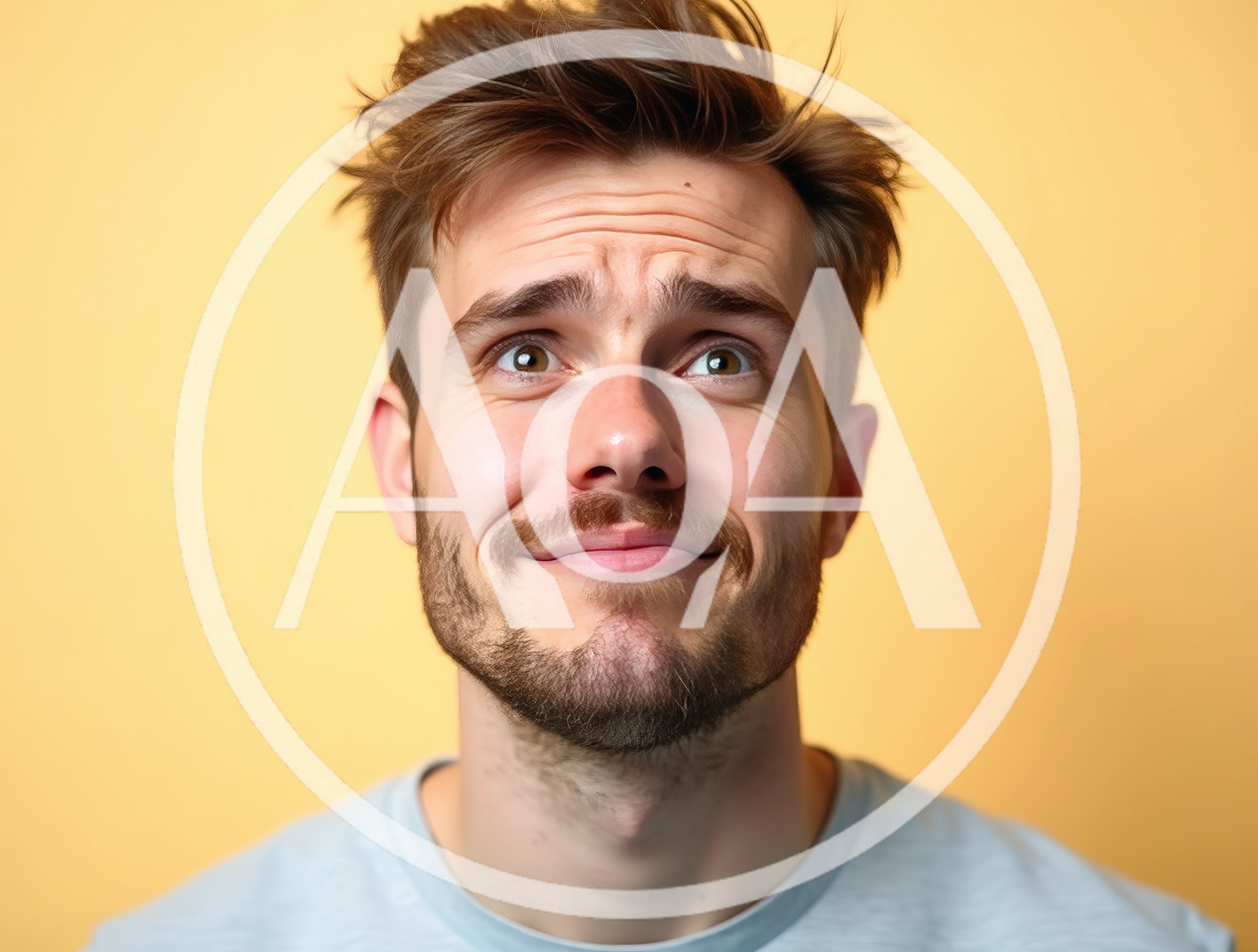Young Man With Messy Hair Looking Upward