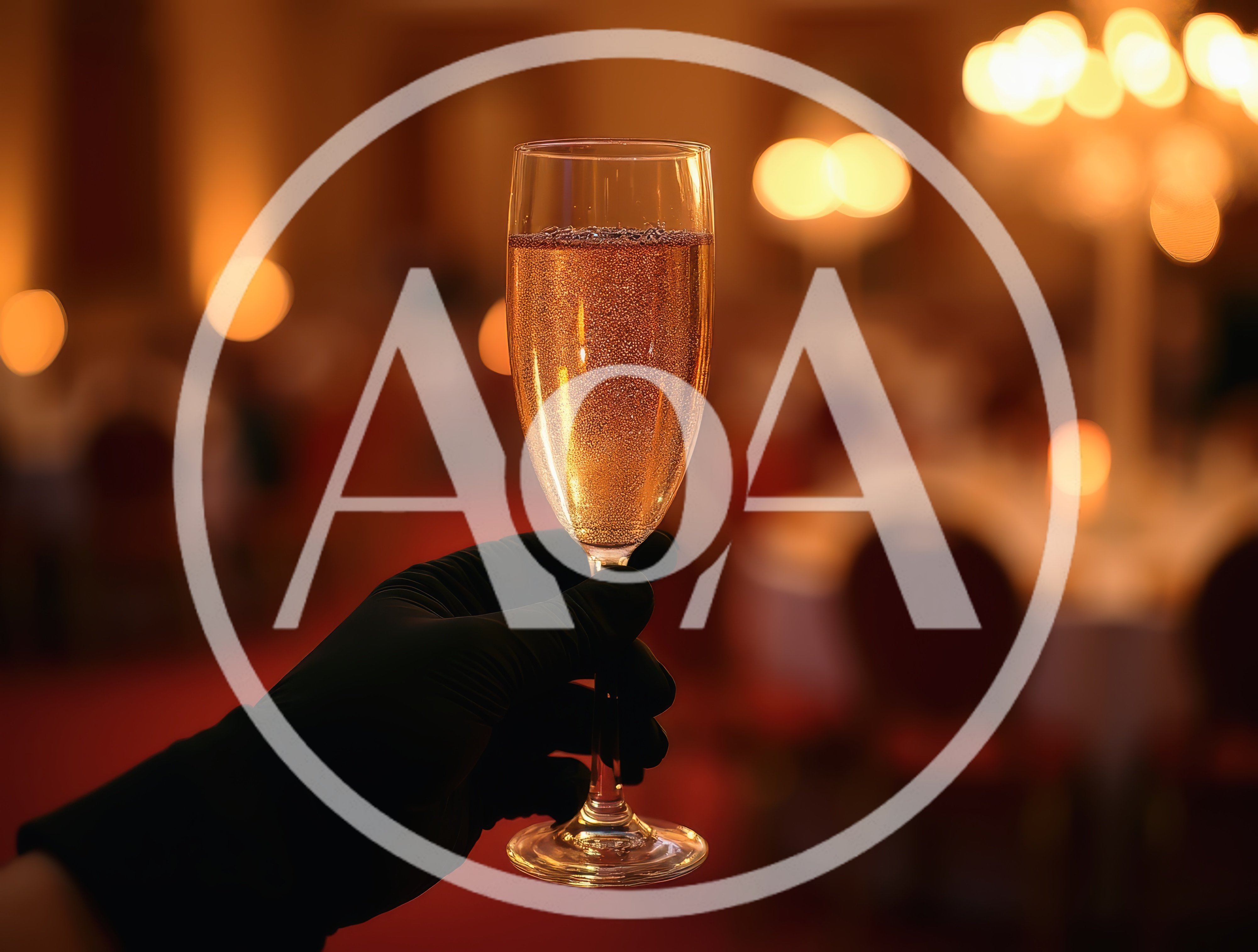 Hand In Black Glove Holding Champagne Flute