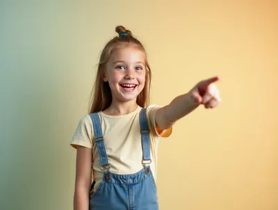 Happy Young Girl Pointing Forward