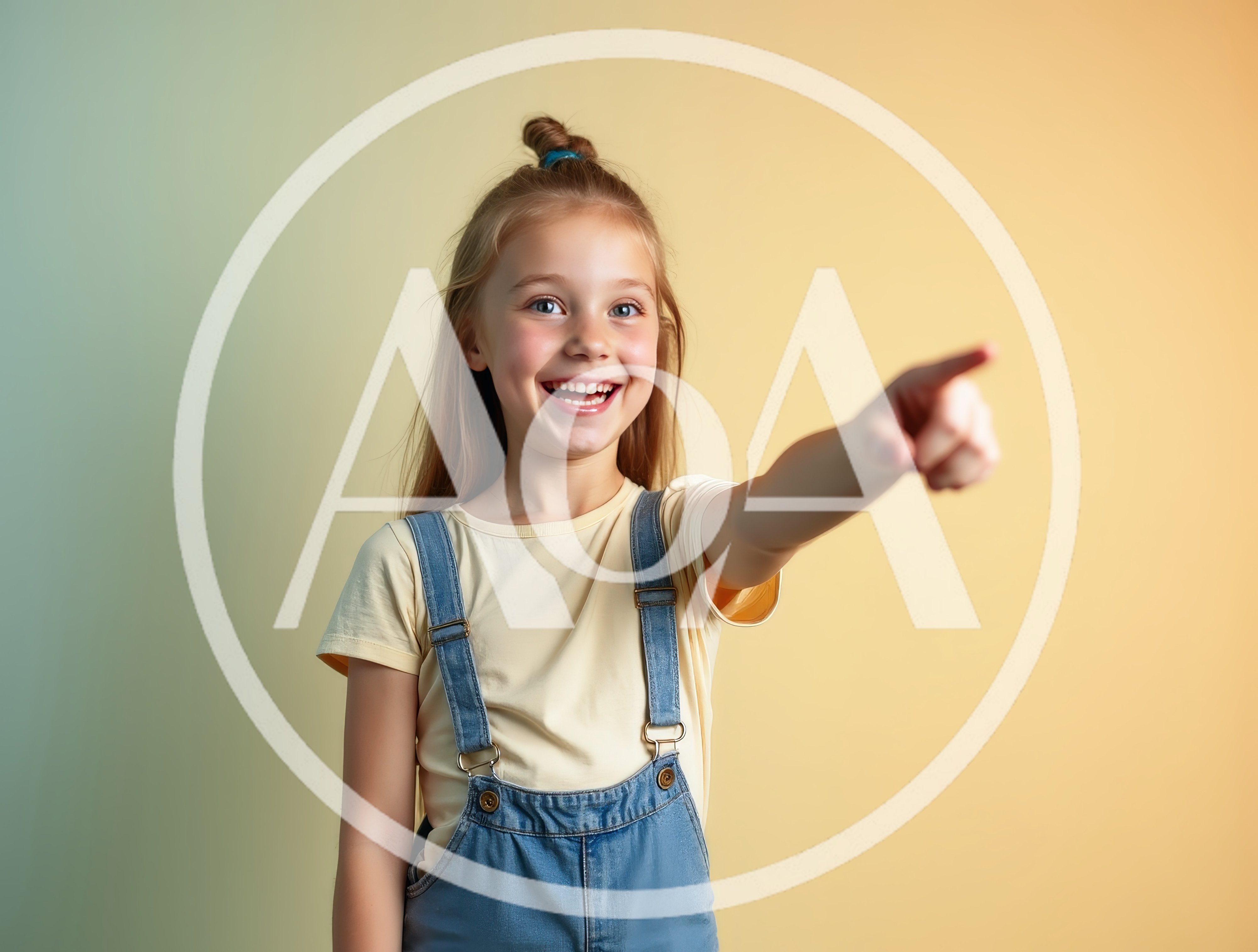 Happy Young Girl Pointing Forward