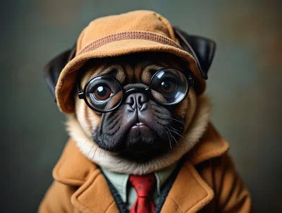 Pug Dressed As A Detective In A Trench Coat