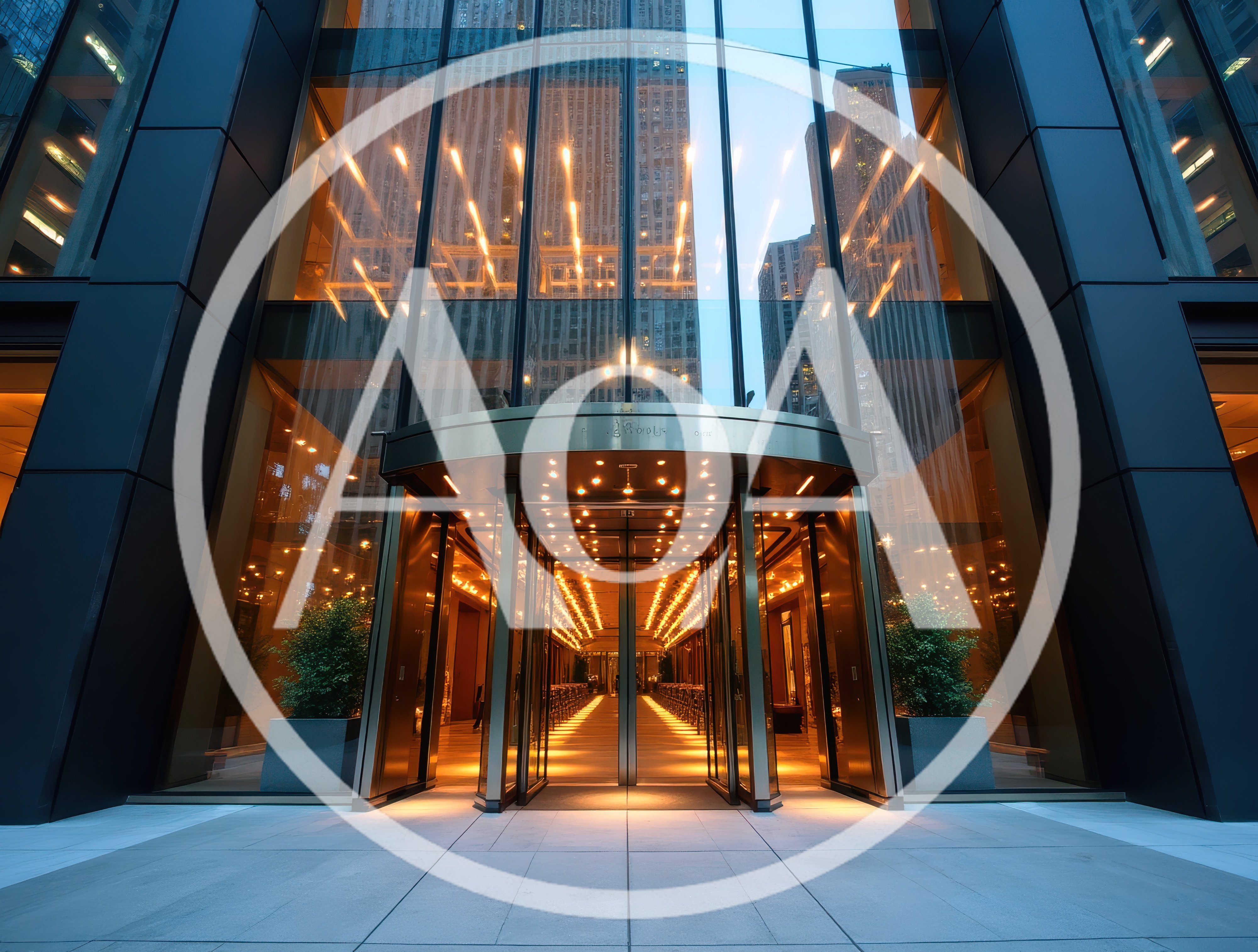 Modern Office Building Entrance With Revolving Doors