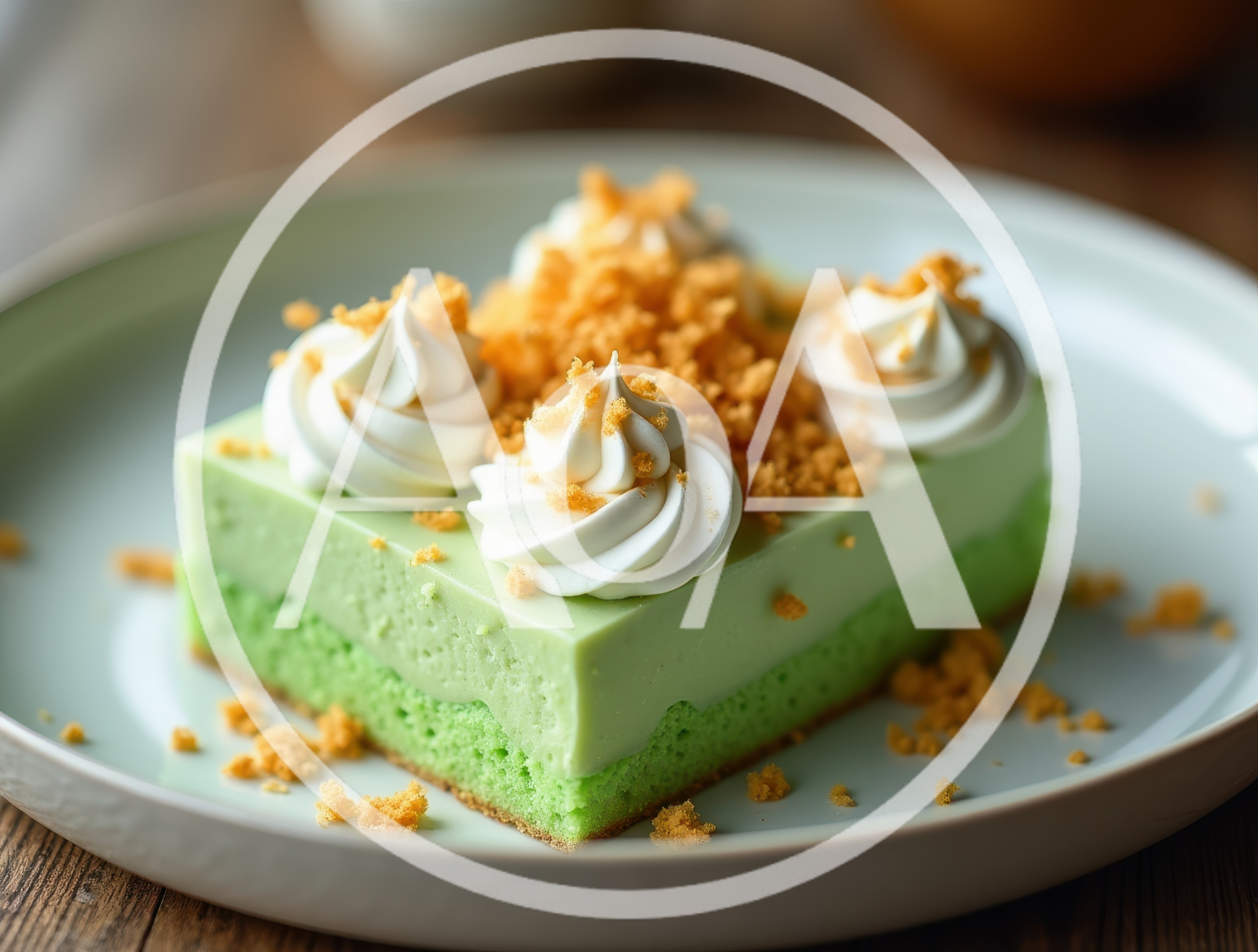 Slice Of Green Pistachio Cheesecake With Whipped Cream