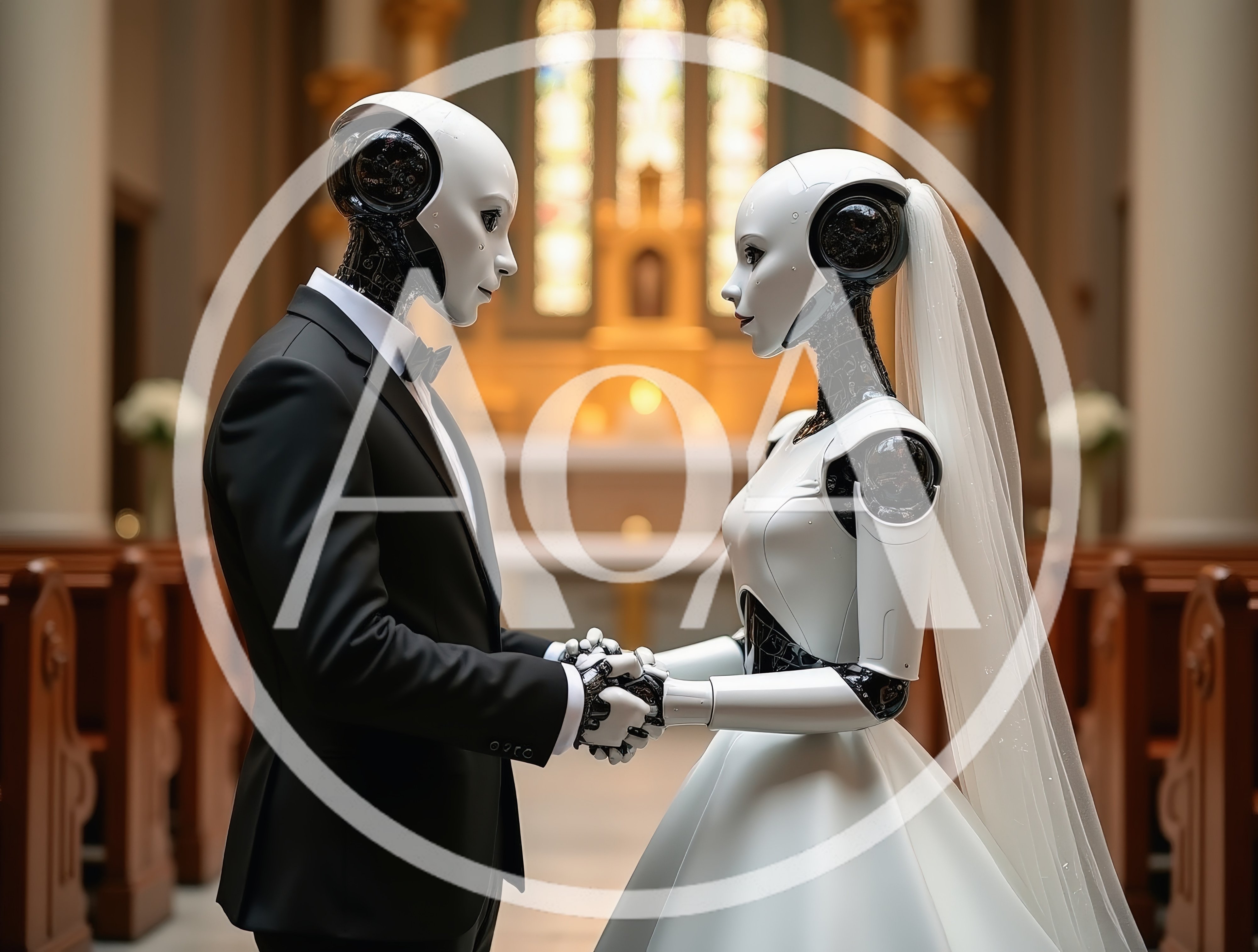 Futuristic Robot Couple Getting Married In A Church