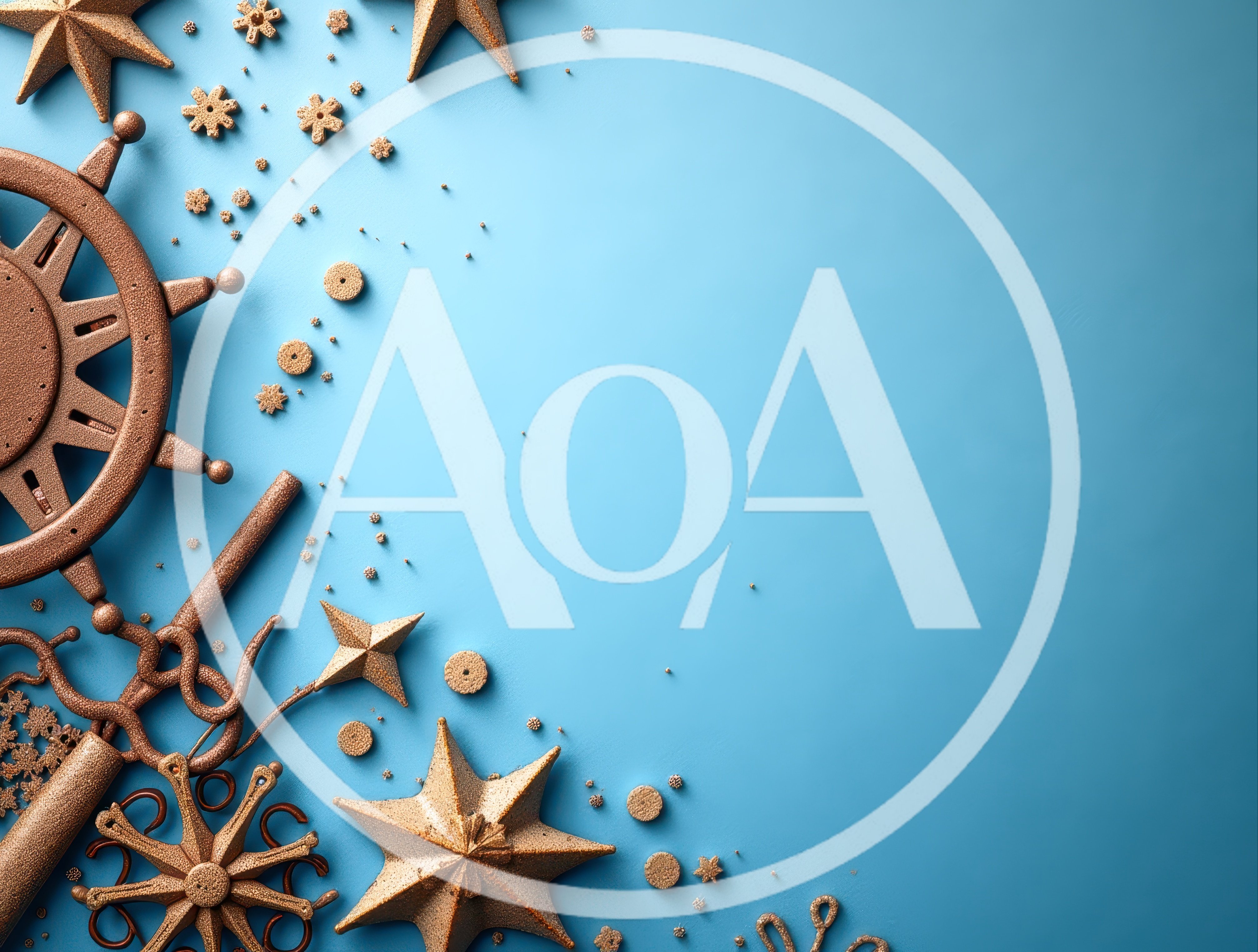 Gold Christmas Ornaments on Blue Background
