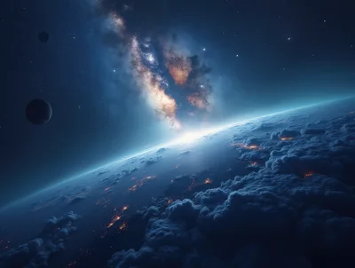 Cinematic View Of Earth From Space With Milky Way