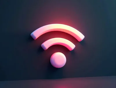 Glowing Neon Wi-Fi Symbol On Dark Background