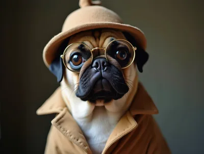 Pug Dressed As A Detective In A Trench Coat