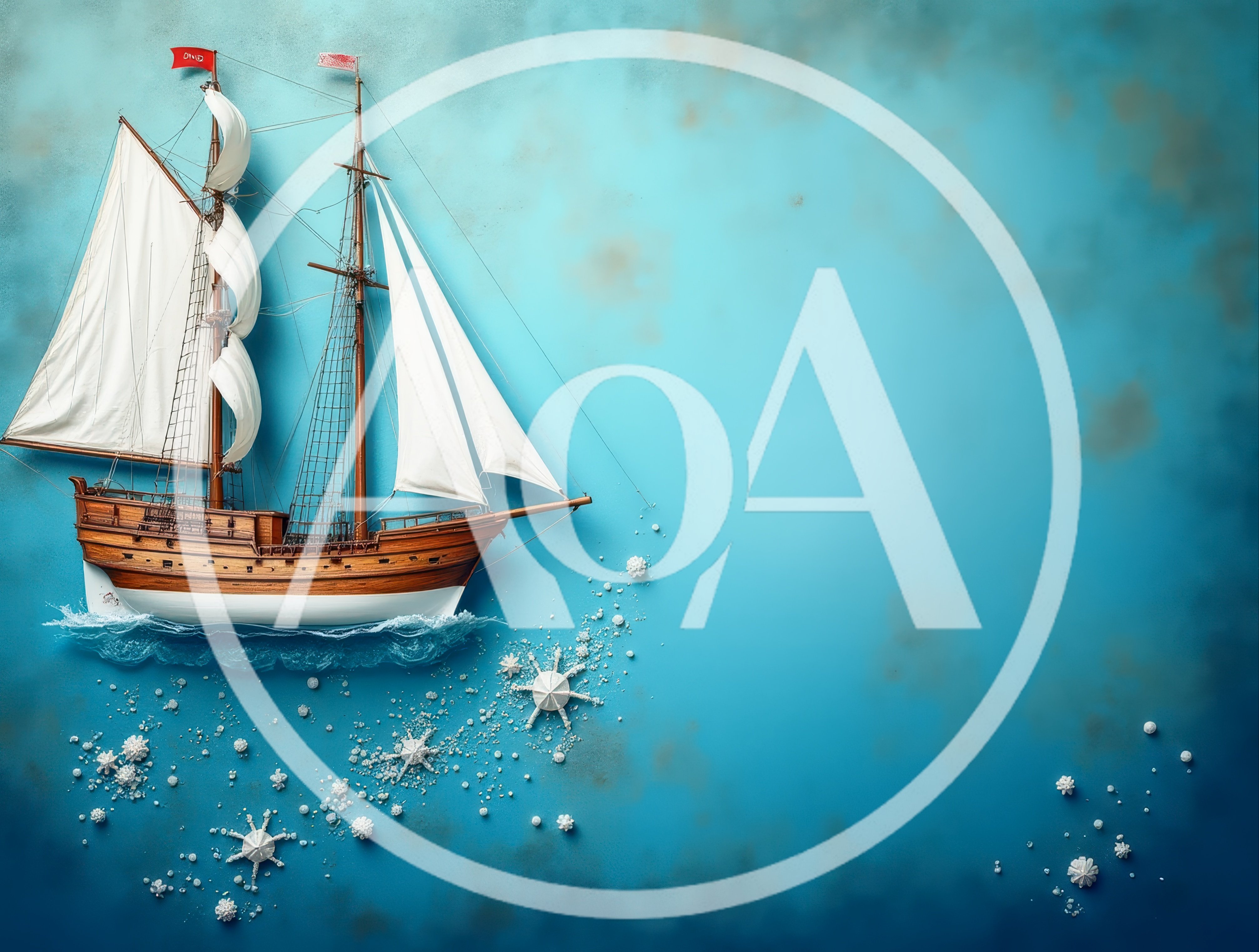 Model Sailing Ship On Blue Textured Background