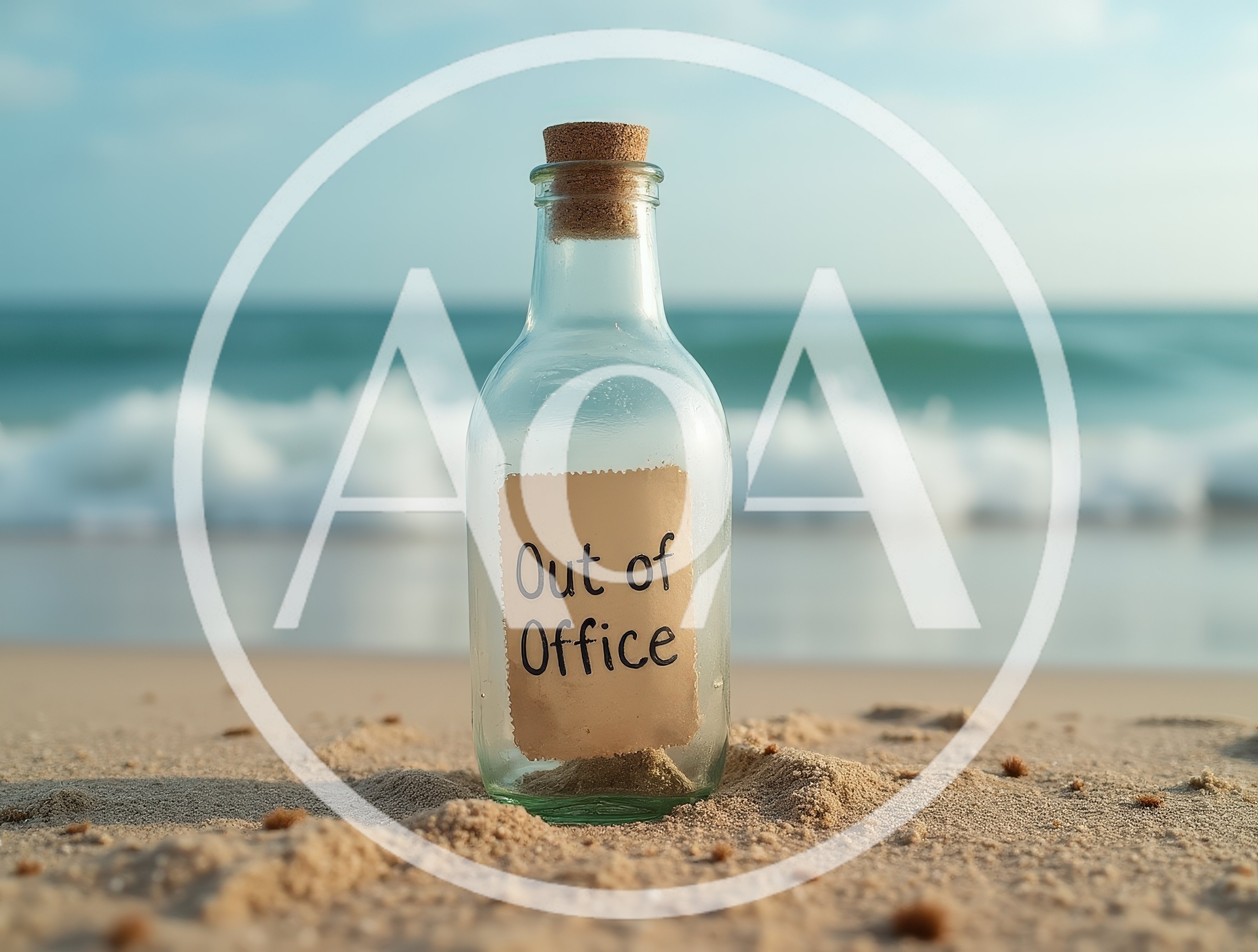 Glass Bottle With Out Of Office Note On Beach