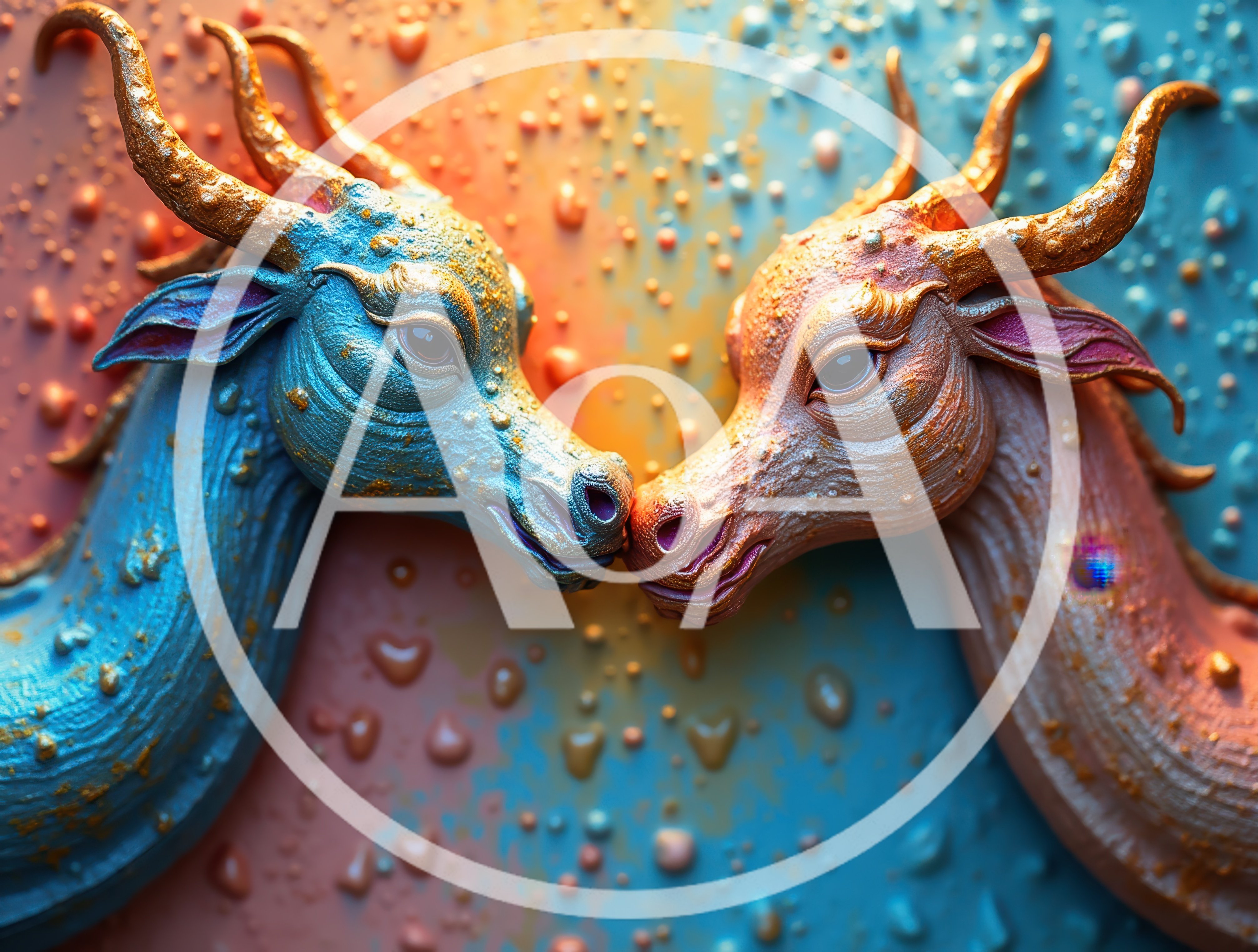 Two Mythical Dragon Creatures Touching Noses