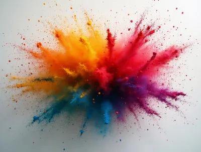 Vibrant Multi-Colored Powder Explosion Against White Background