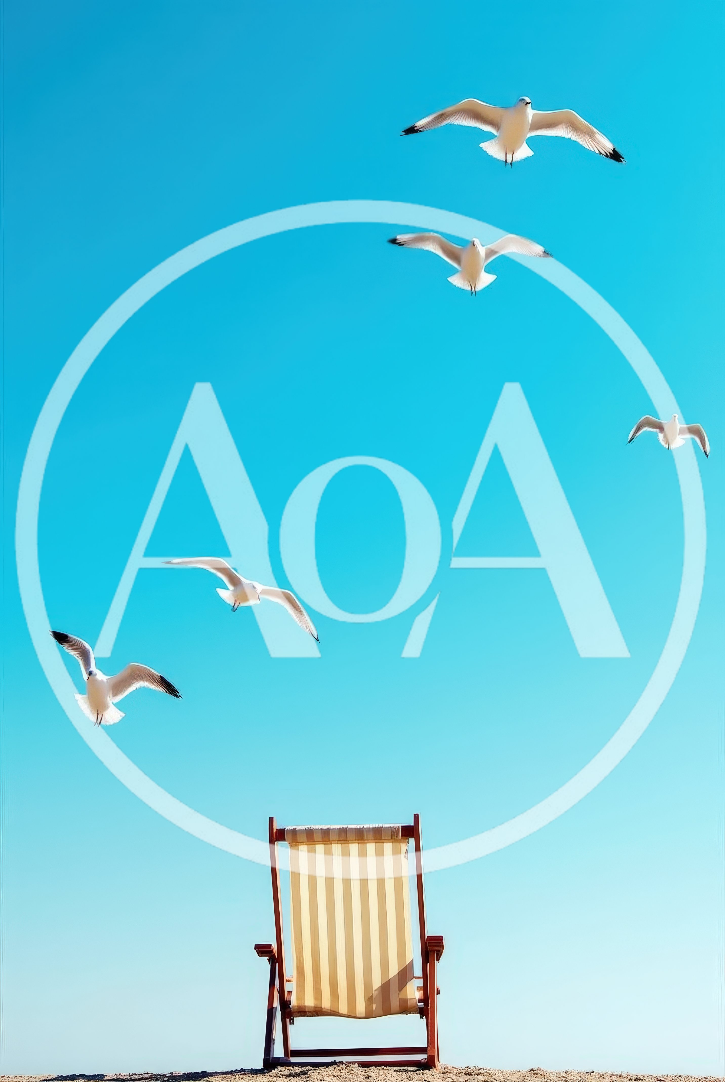 Seagulls Flying Over A Beach Deck Chair