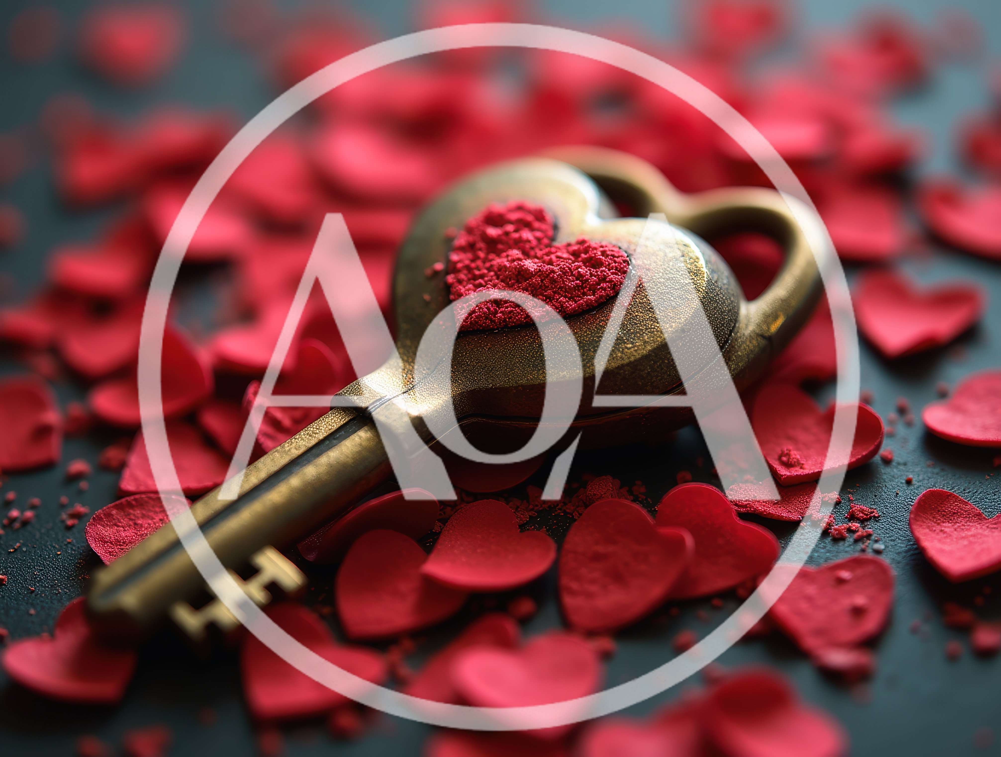 Vintage Heart Shaped Key Surrounded By Red Confetti