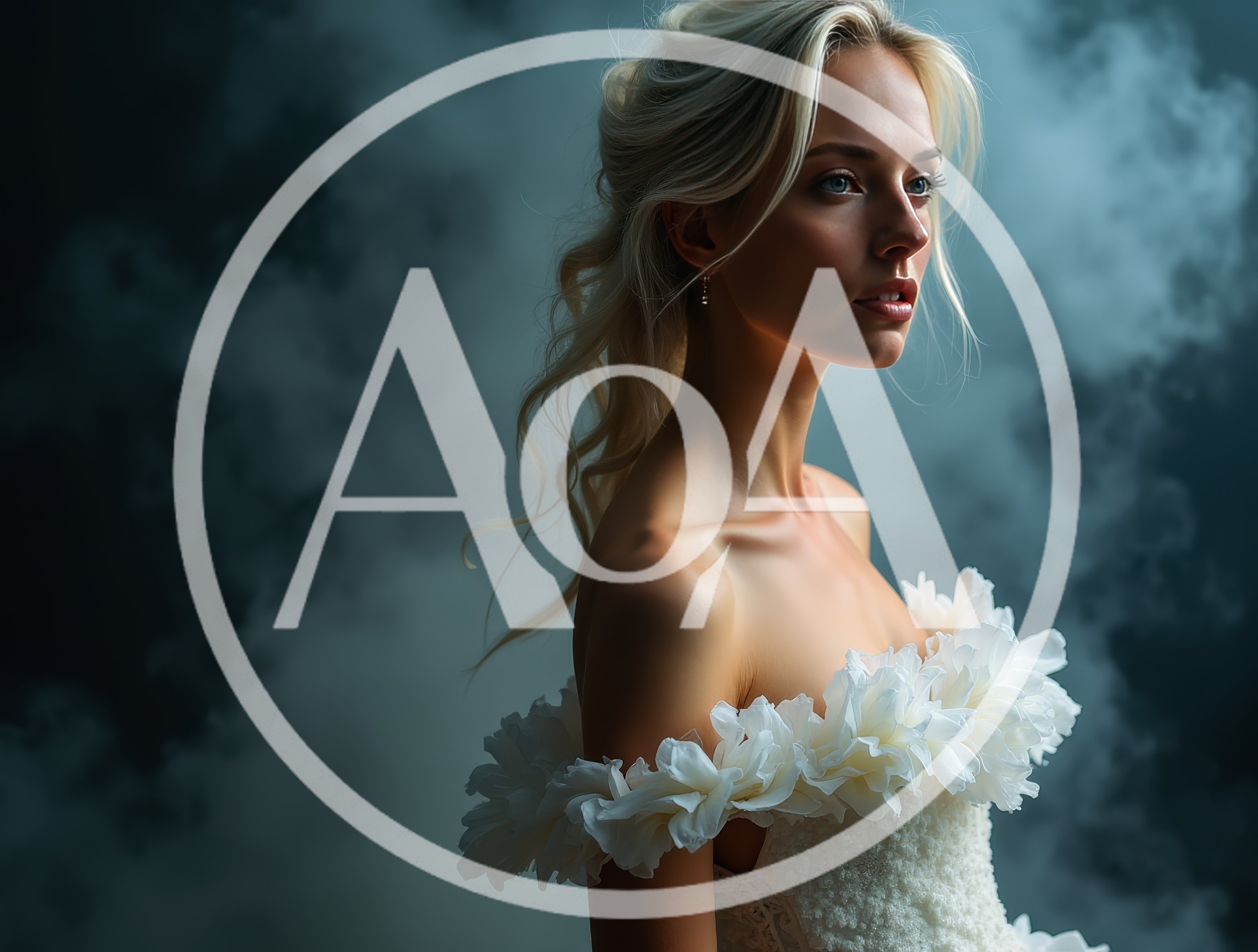 Elegant Blonde Bride In Floral Wedding Dress