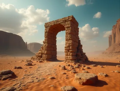 Ancient Stone Archway In A Desert Landscape