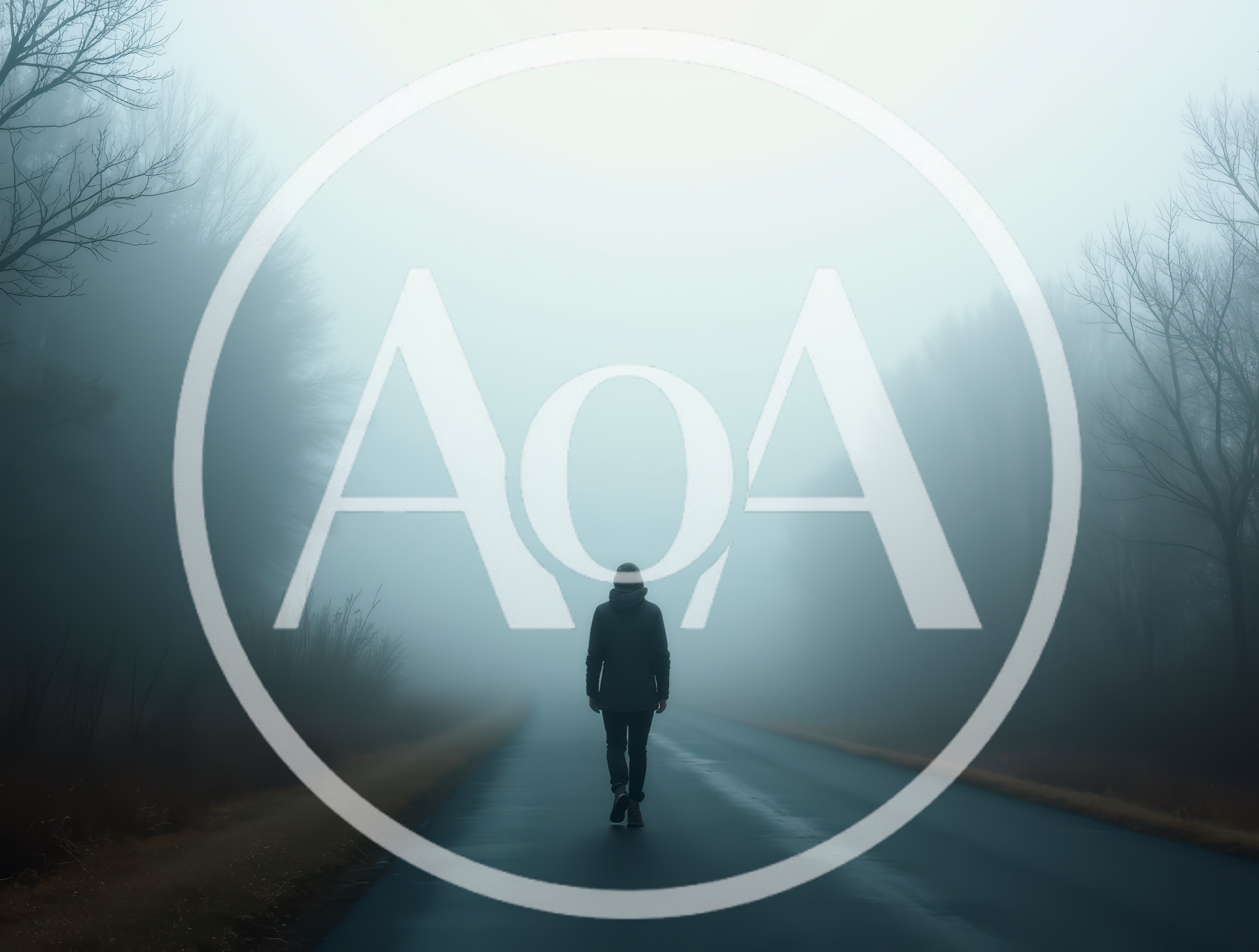 Lone Person Walking Down A Foggy Country Road