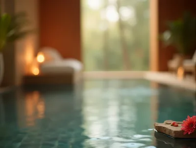 Serene Indoor Swimming Pool With Tropical Spa Decor