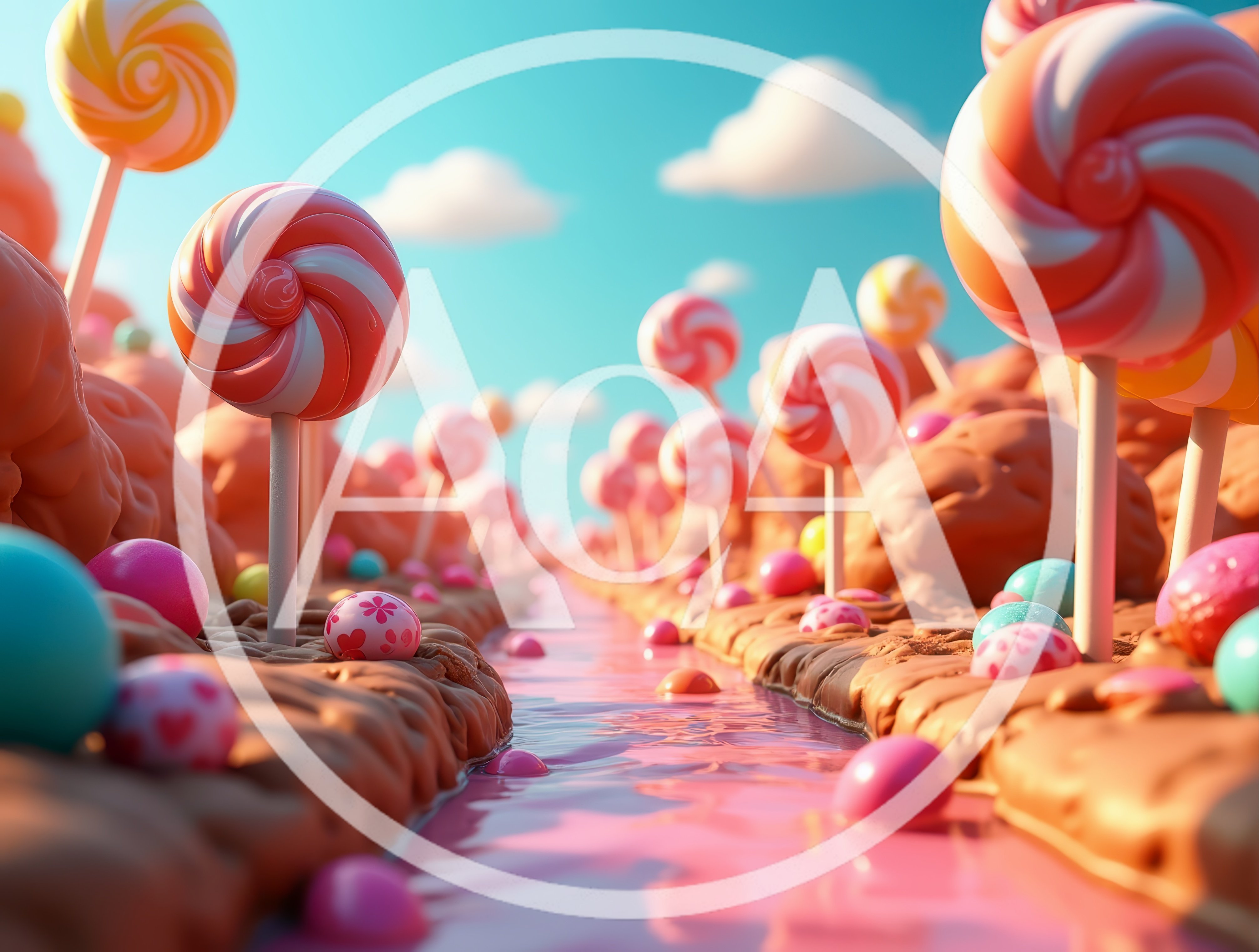 Whimsical Candy Land Landscape With Pink River