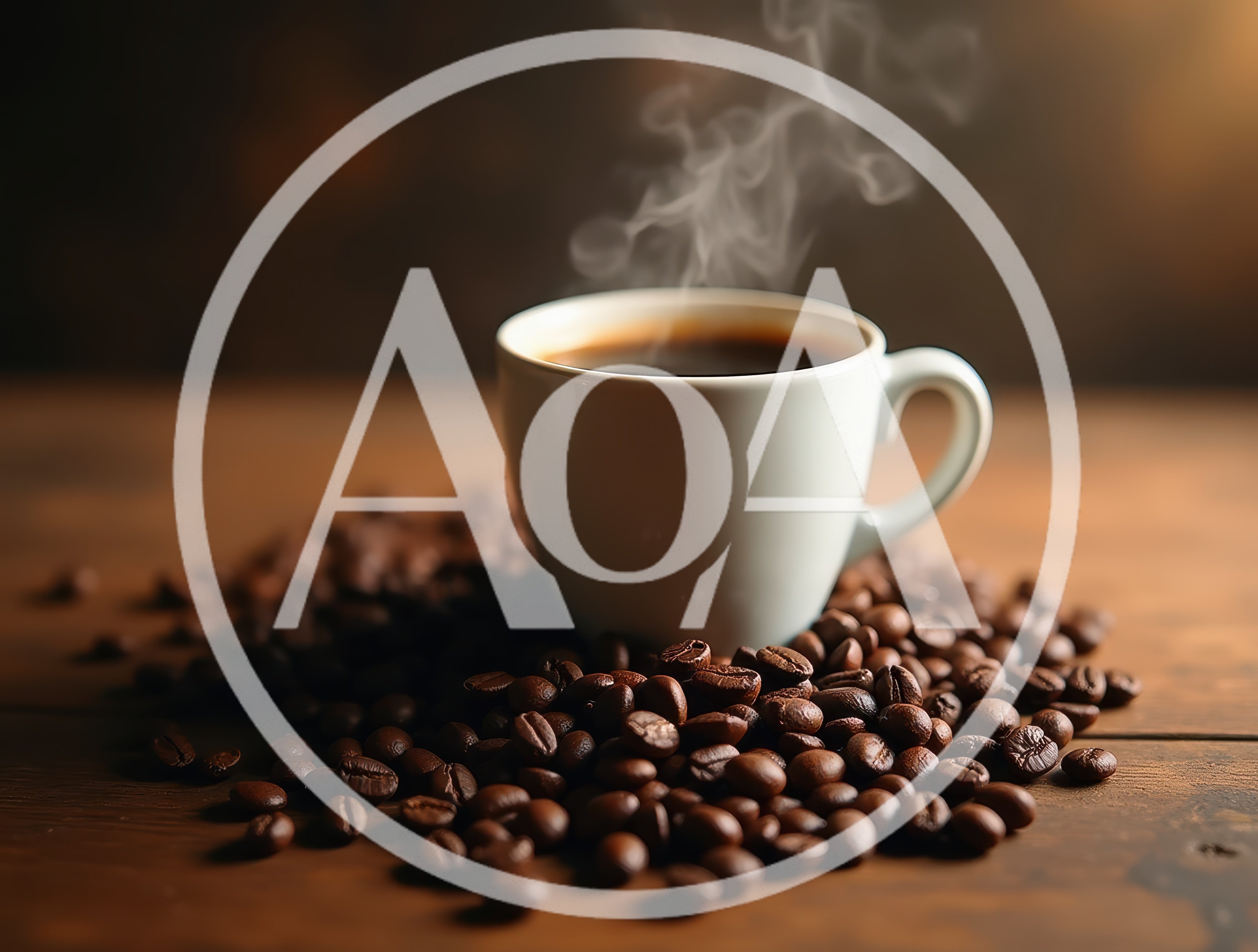 Steaming Cup Of Fresh Coffee With Roasted Beans