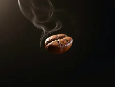 Single Roasted Coffee Bean With Rising Steam