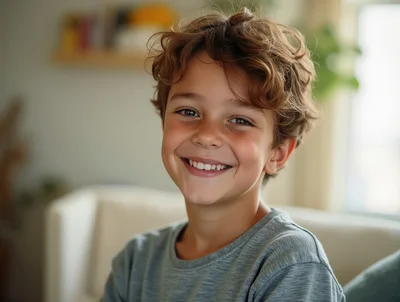 Portrait Of A Smiling Young Boy With Curly Hair