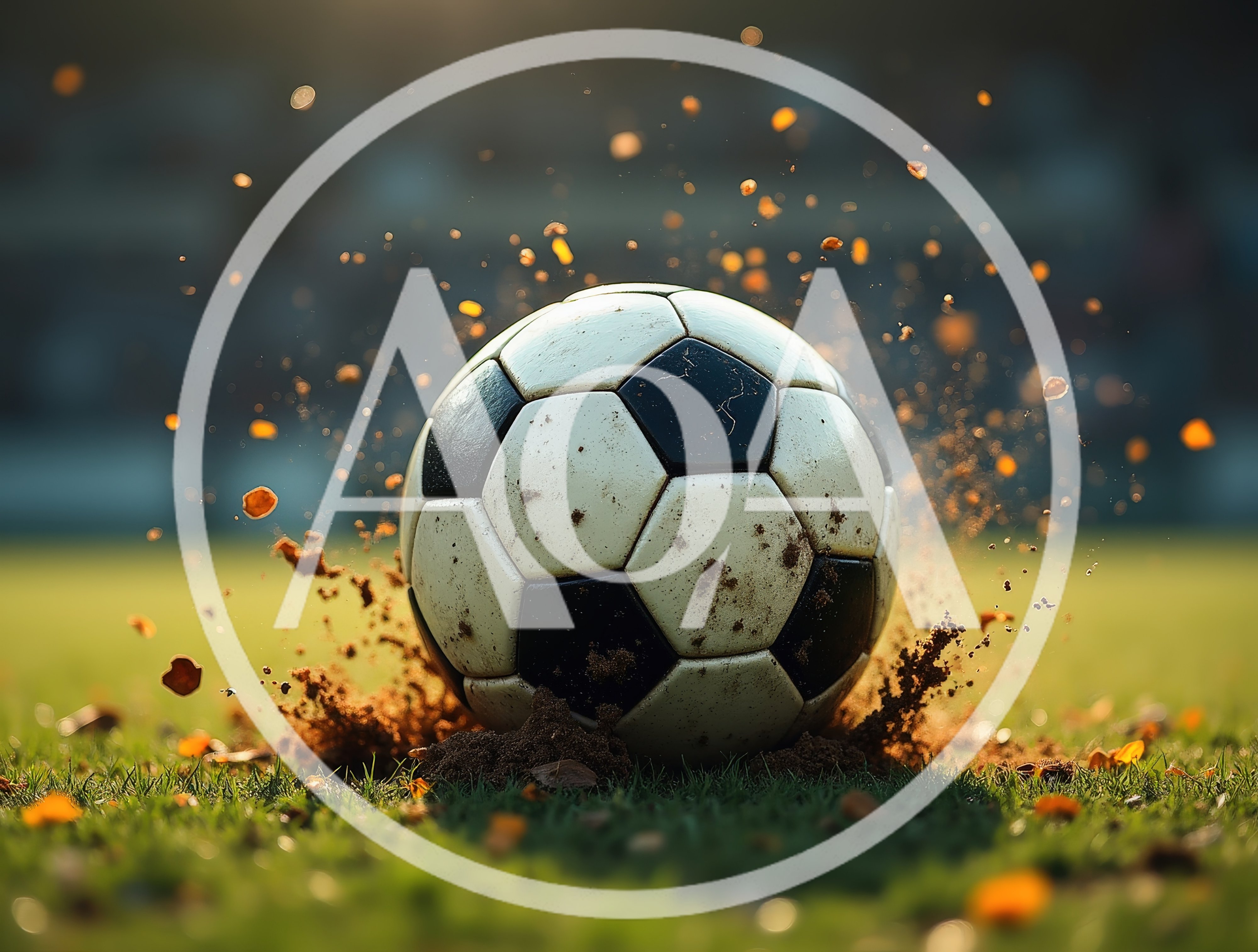 Soccer Ball Impacting Turf With Flying Dirt Particles