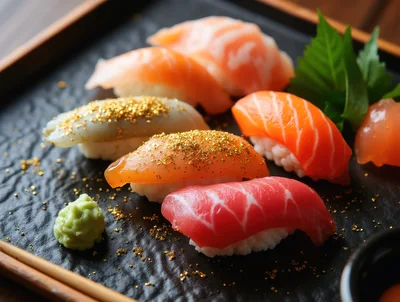 Gourmet Sushi Platter With Edible Gold Flakes